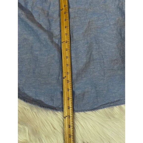 Orvis Button Front Shirt Women's XL Blue Linen Solid Long Sleeve Roll Tab Collar - Picture 4 of 6